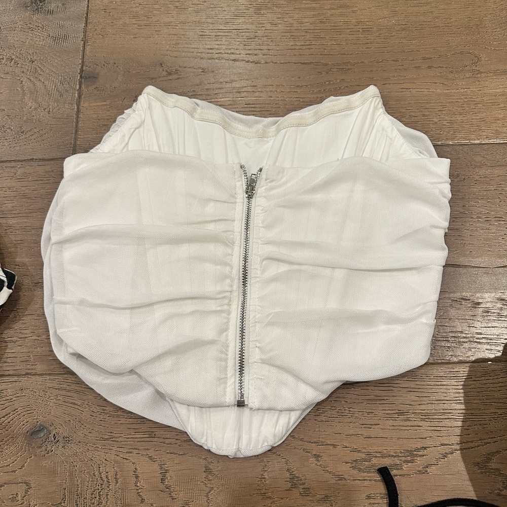 White Ruched Zip-Up Top